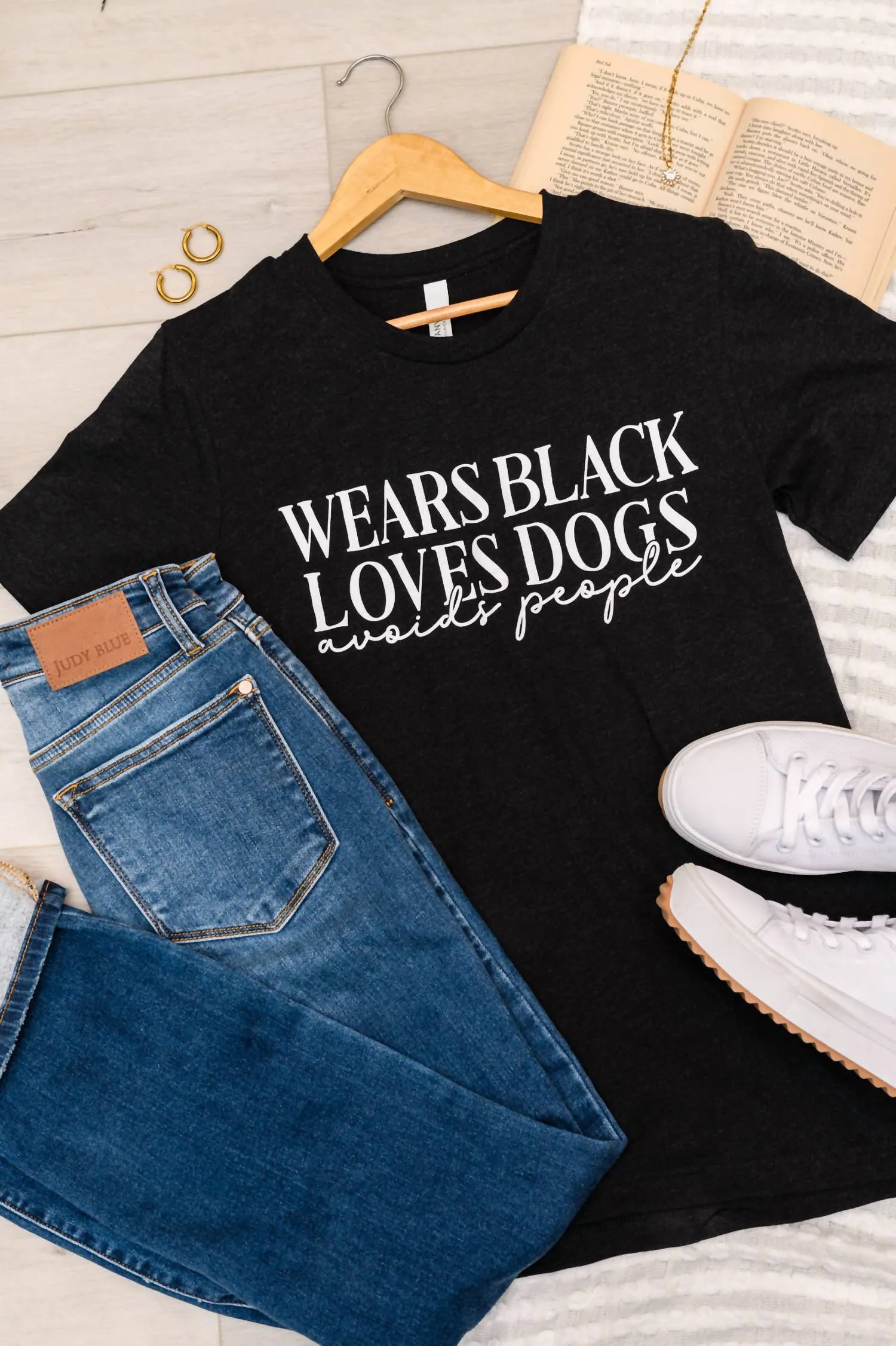 123 Amore - Wears Black, Loves Dogs Graphic Tee