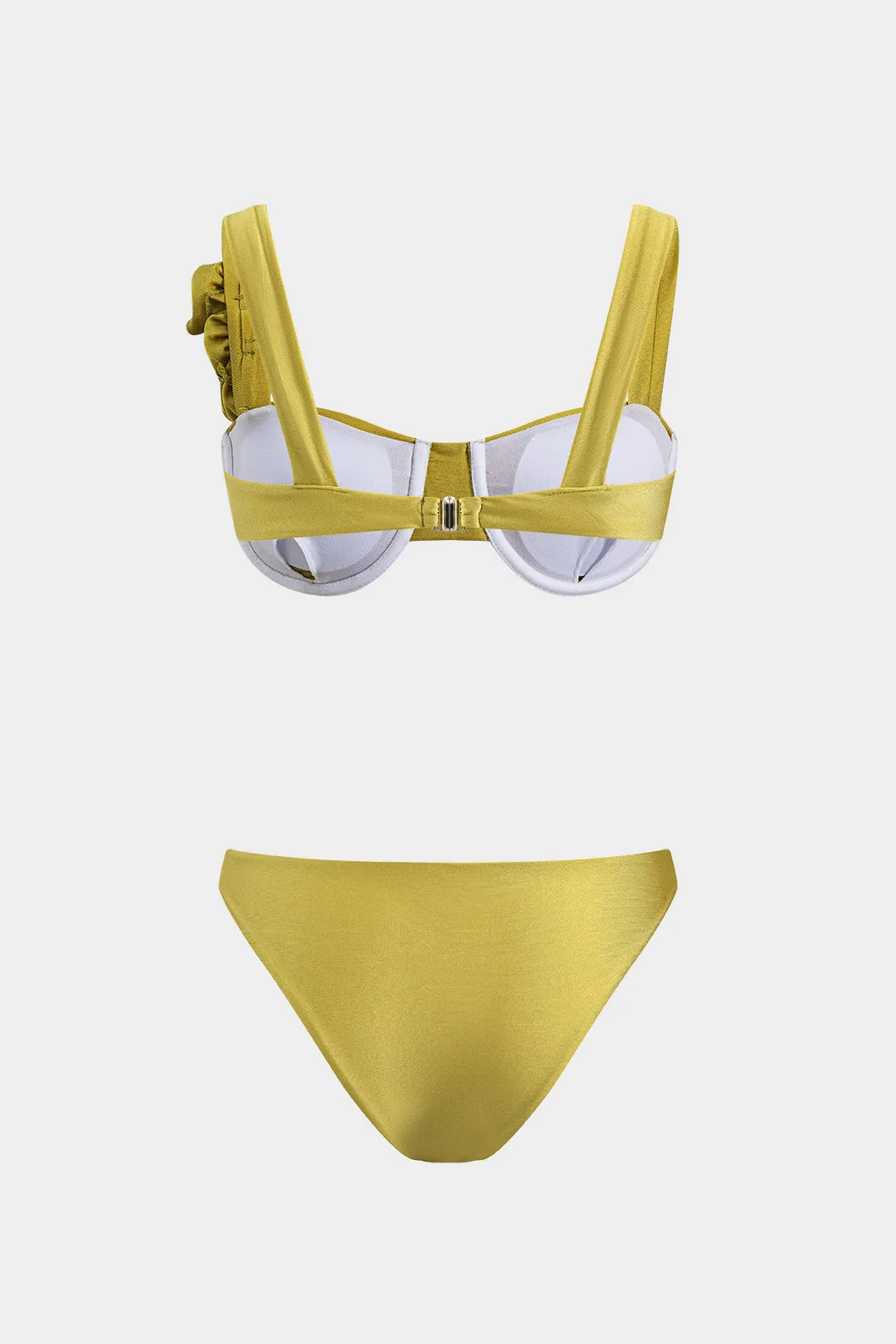 3D Flower Slip Bikini And Fringe Up Üç Parçalı Set