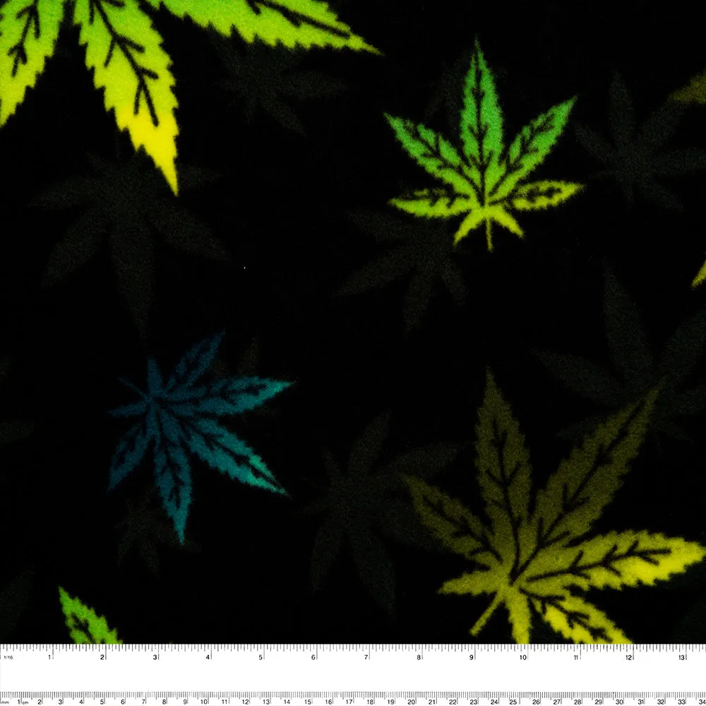 Anti Pill Fleece Print - FRESH - Leaf toss - Black / Turquoise