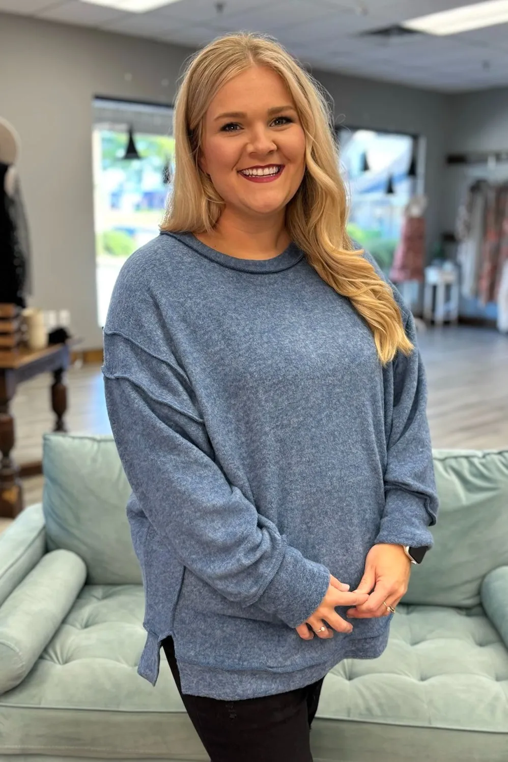 BAILEY Melange Oversized Sweater- Slate Blue