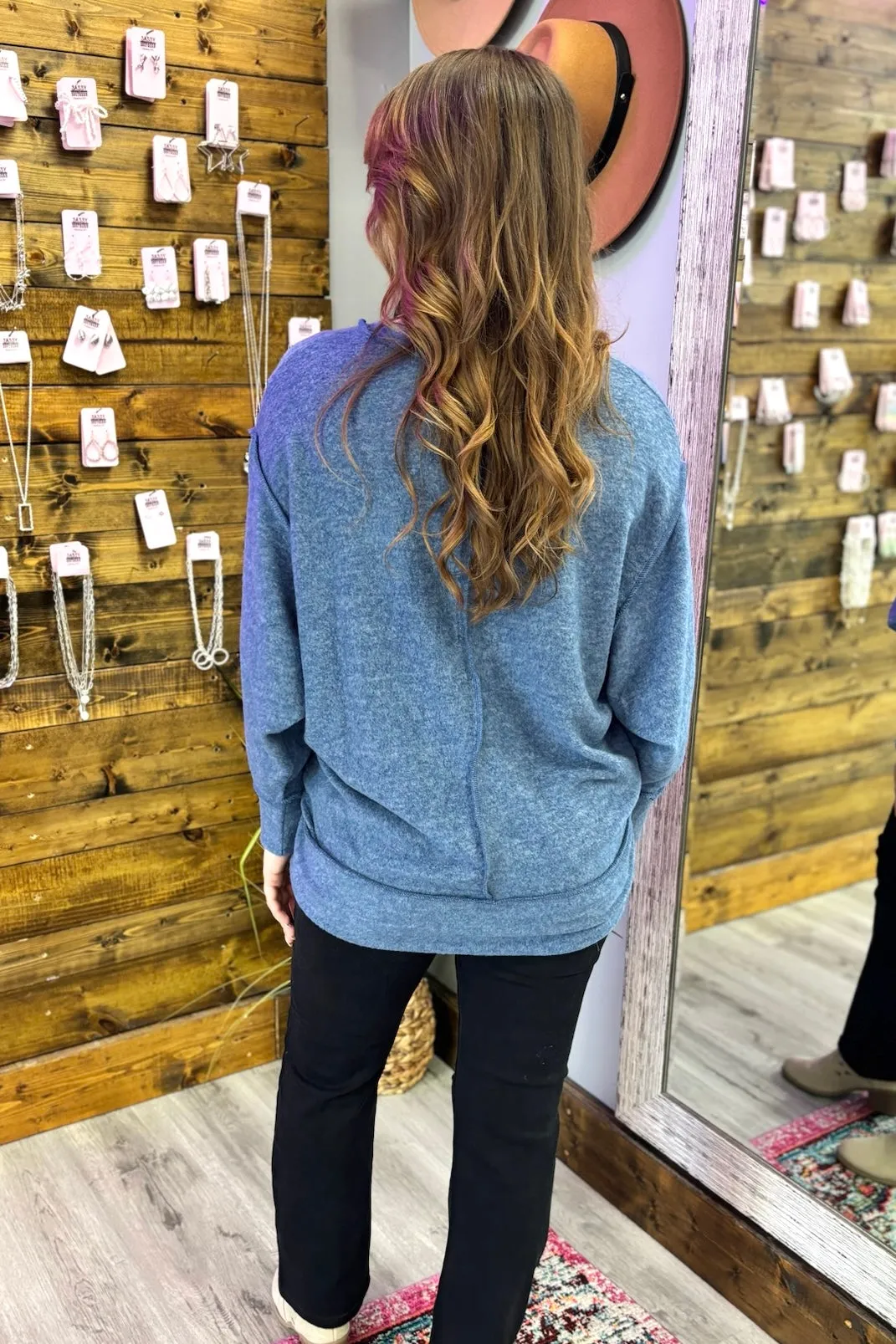 BAILEY Melange Oversized Sweater- Slate Blue