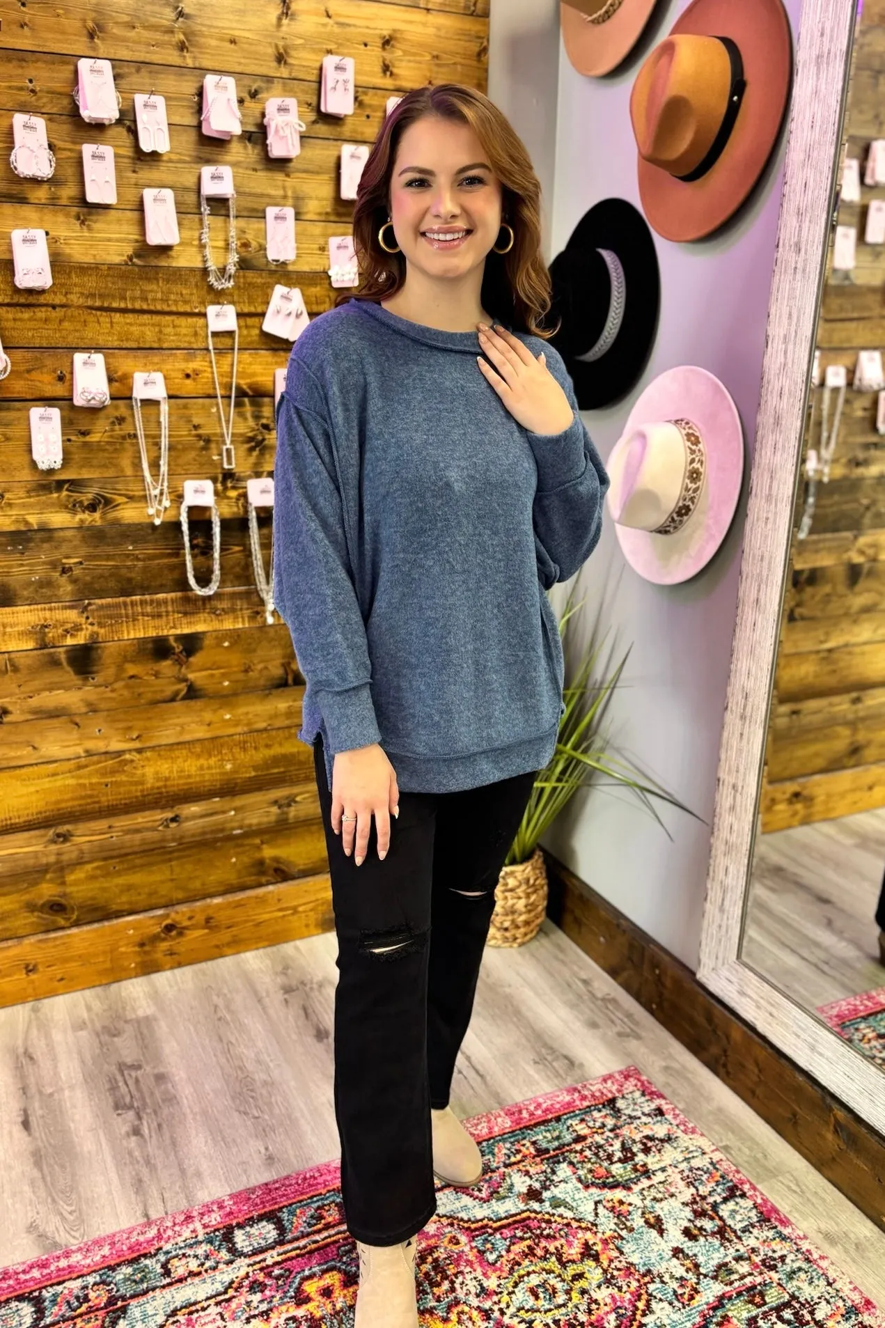 BAILEY Melange Oversized Sweater- Slate Blue