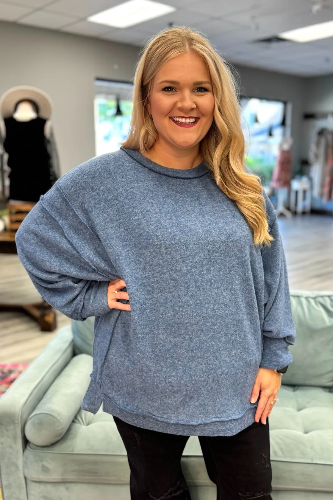 BAILEY Melange Oversized Sweater- Slate Blue