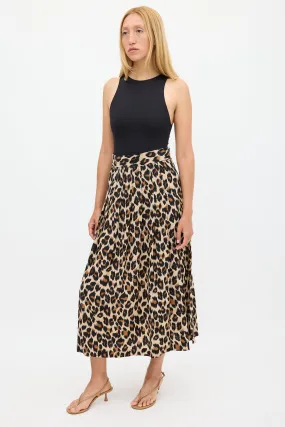 Brown & Black Silk Printed Midi Skirt