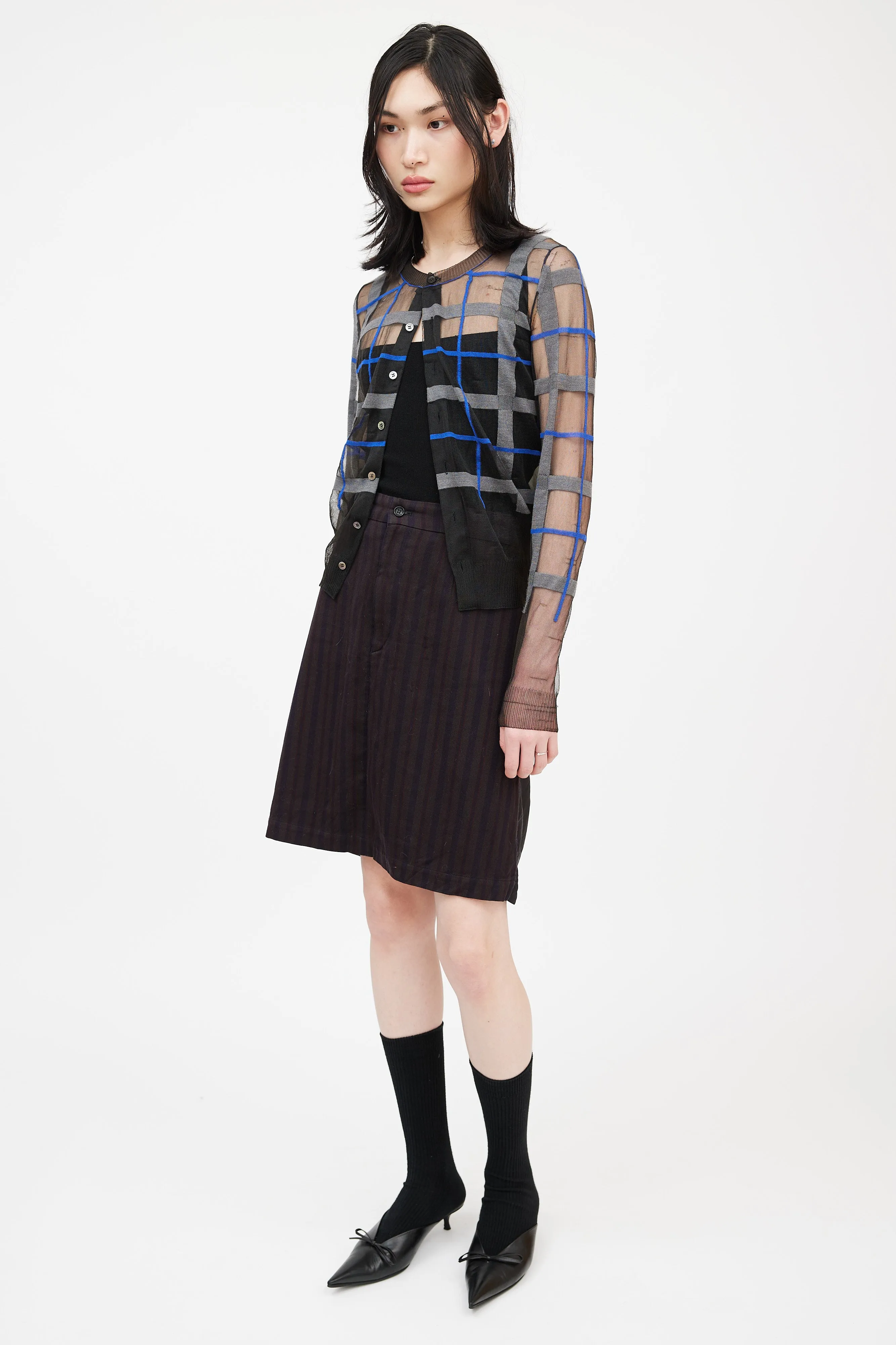 Brown & Multicolour Striped Deconstructed Skirt