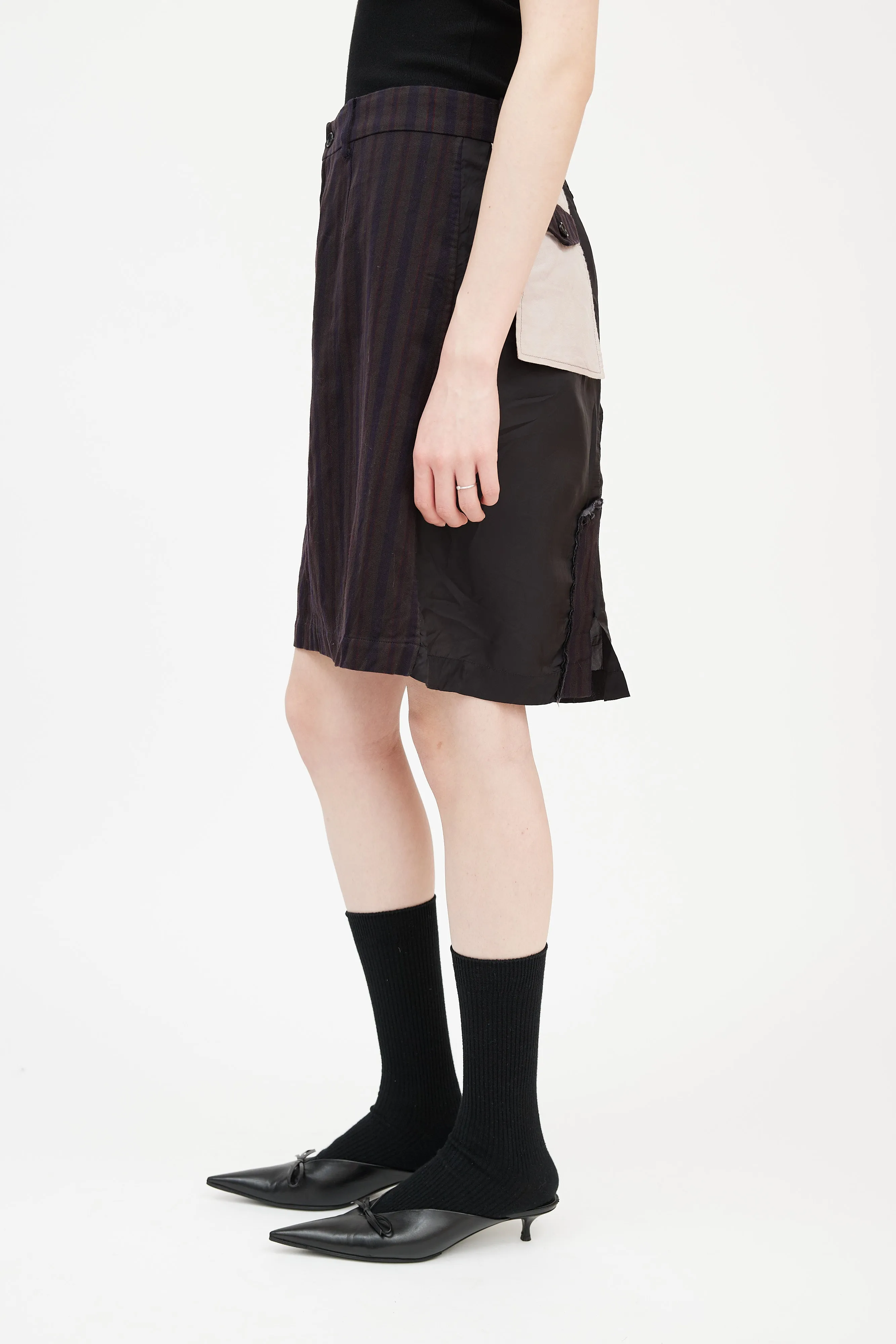 Brown & Multicolour Striped Deconstructed Skirt