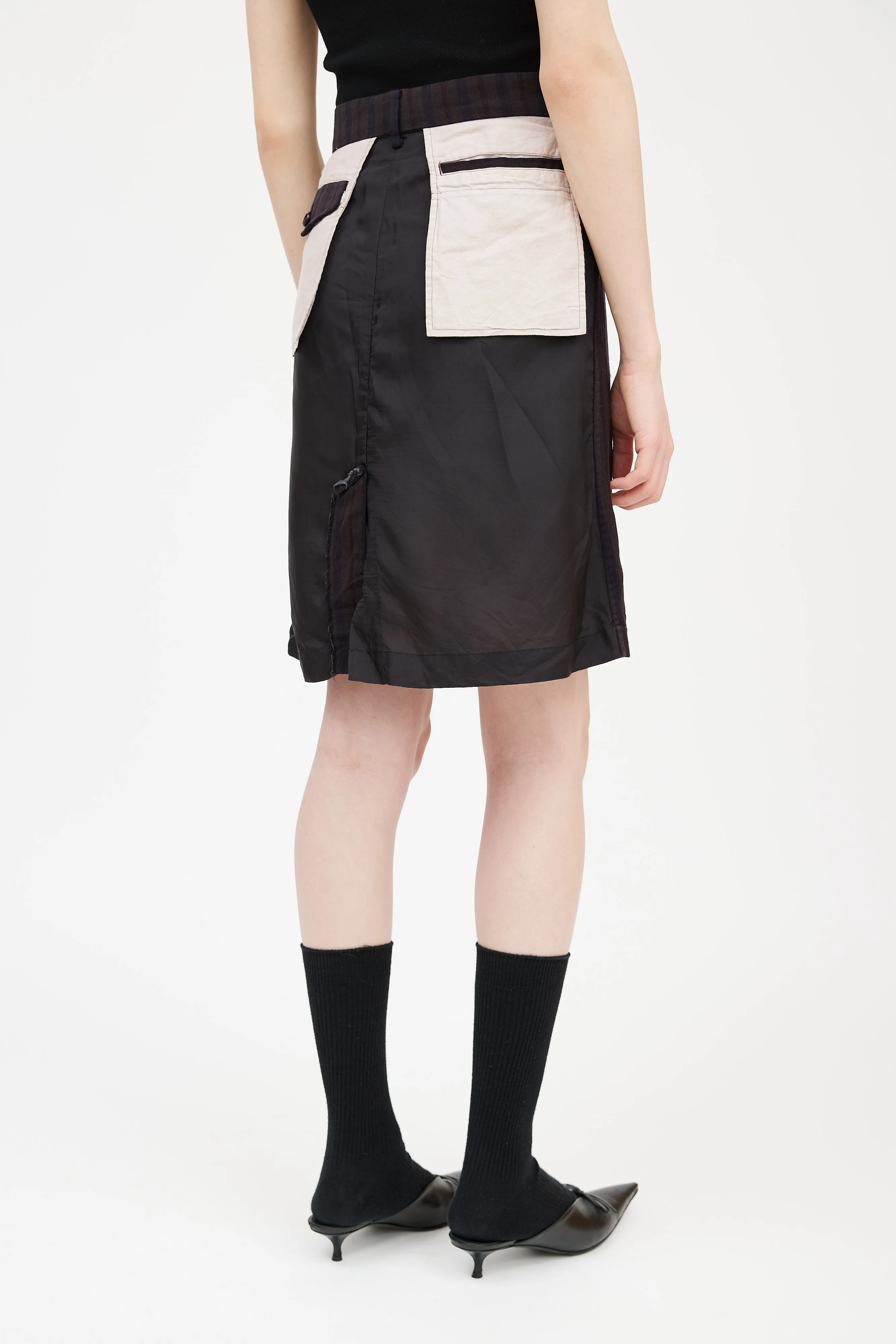 Brown & Multicolour Striped Deconstructed Skirt