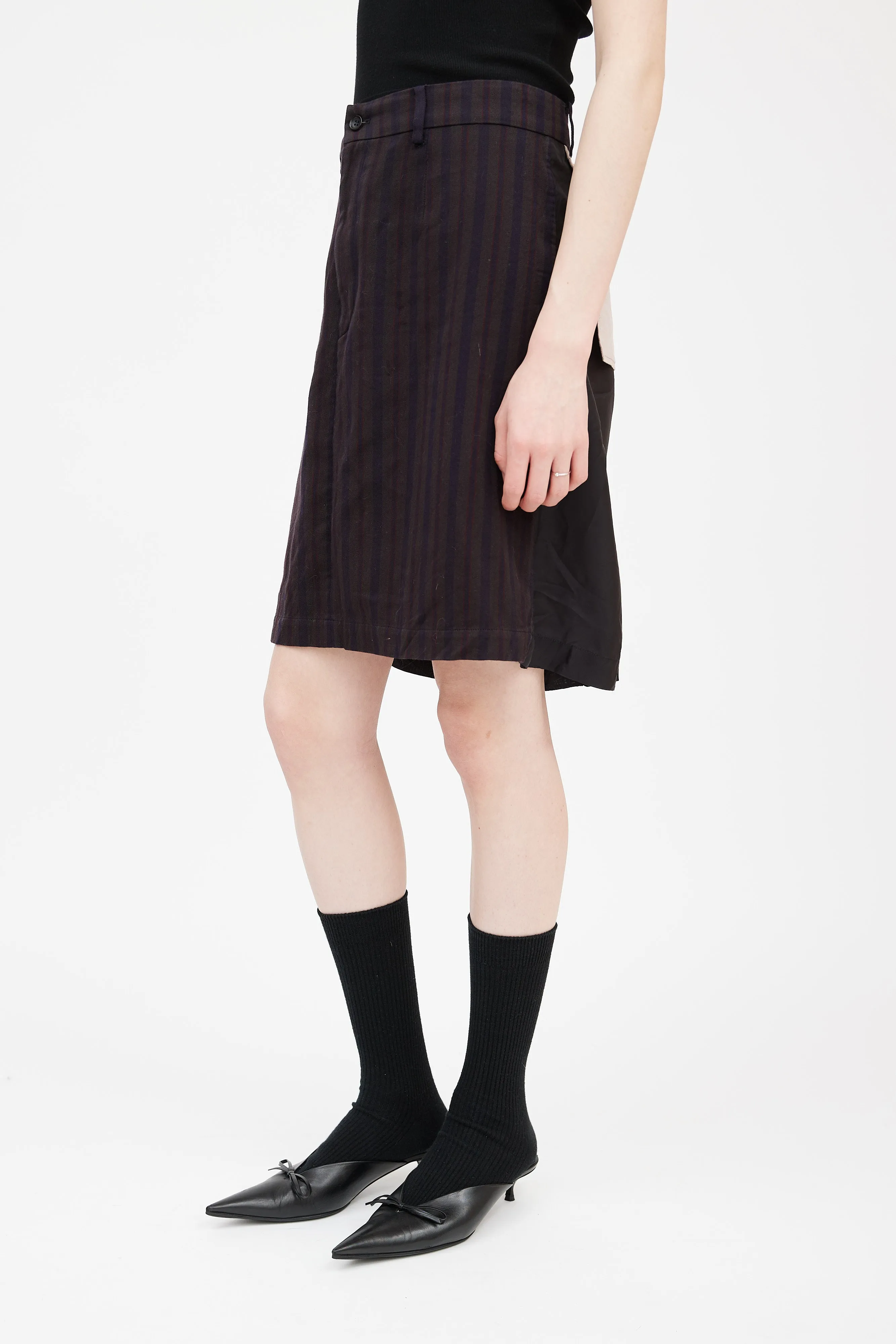 Brown & Multicolour Striped Deconstructed Skirt