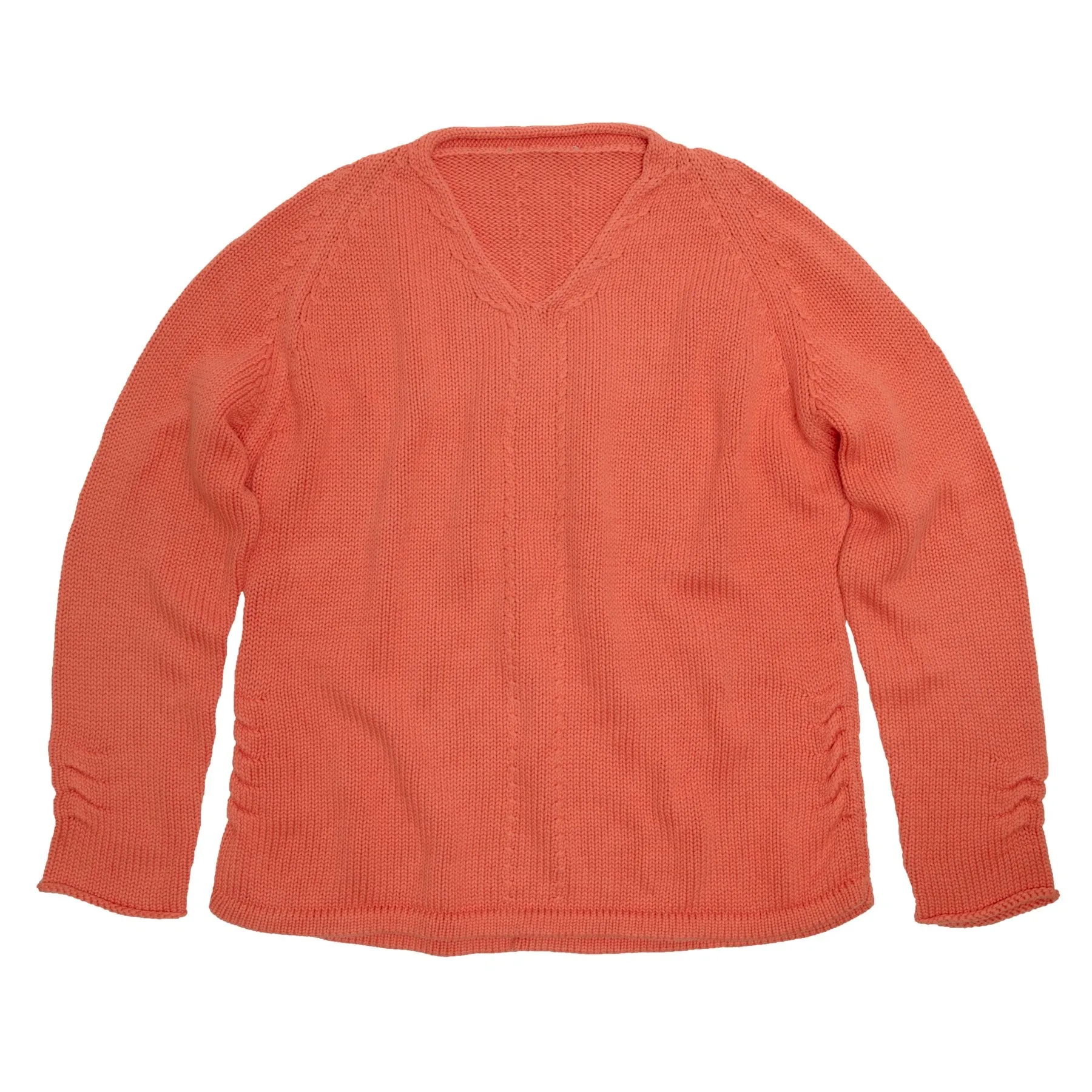 Cable Twist Rolled V Neck Pullover Sweater