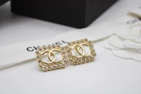 CH Gold Plated Square Pierced Earrings