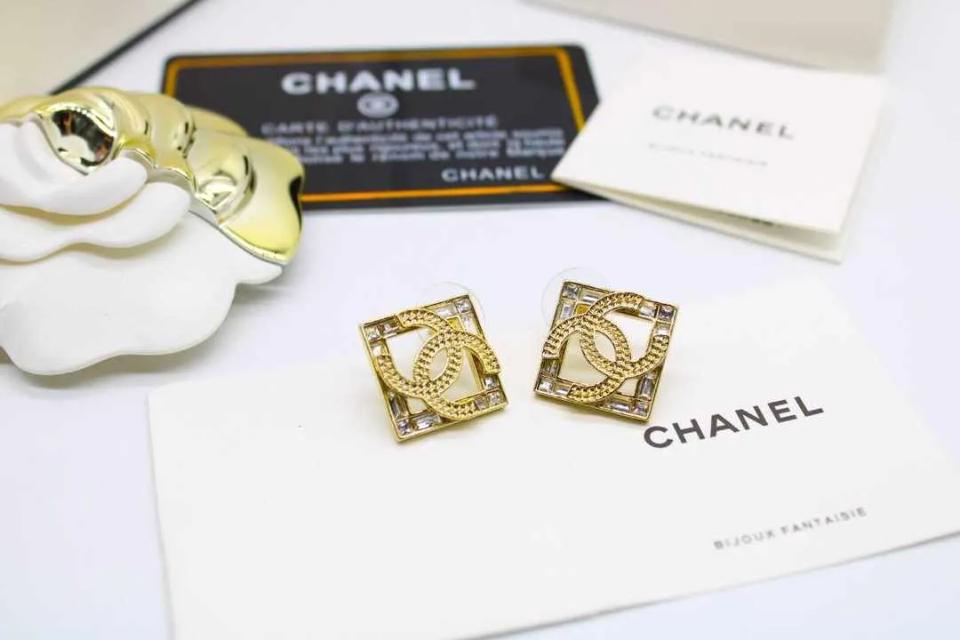 CH Gold Plated Square Pierced Earrings