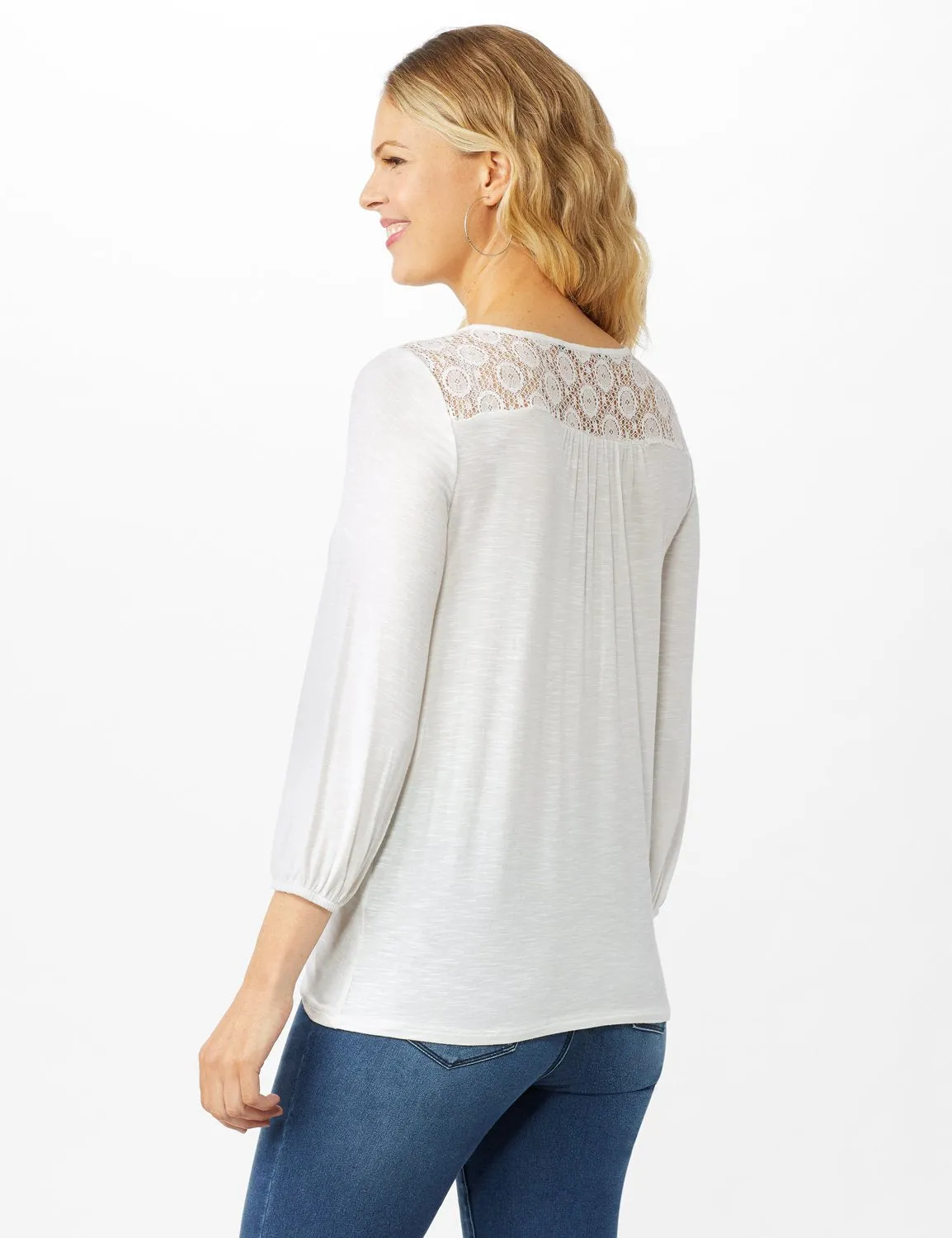 Crochet Trim Tie Front Knit Top