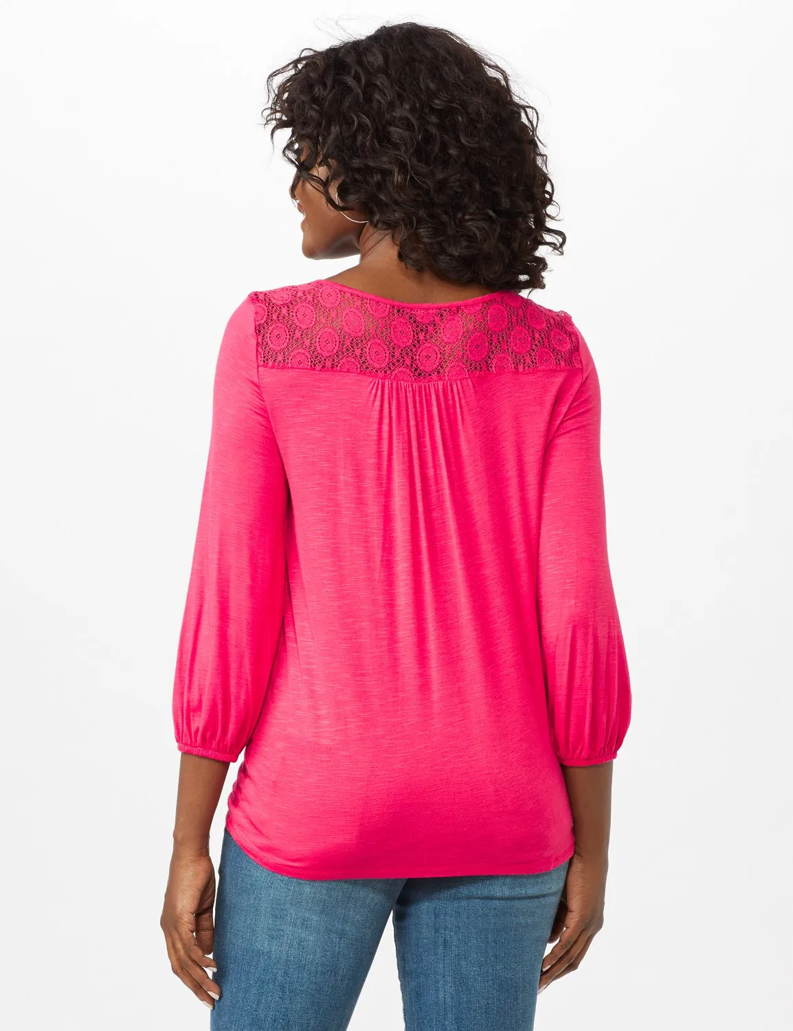 Crochet Trim Tie Front Knit Top