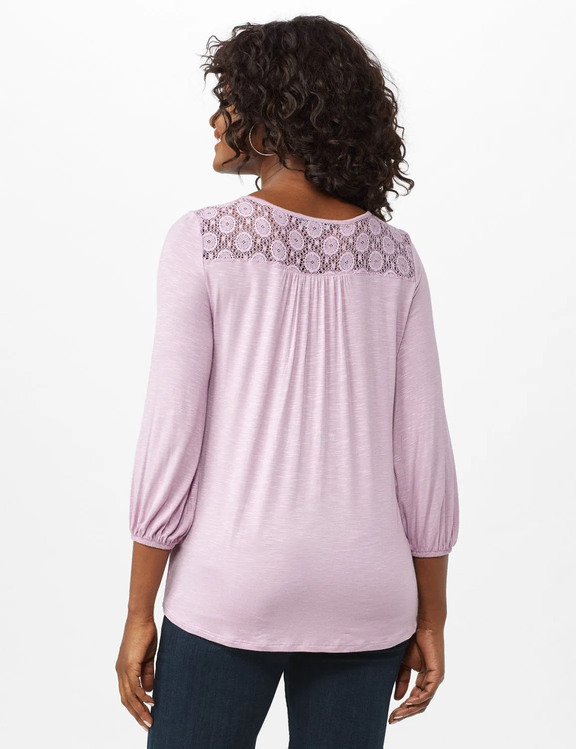 Crochet Trim Tie Front Knit Top