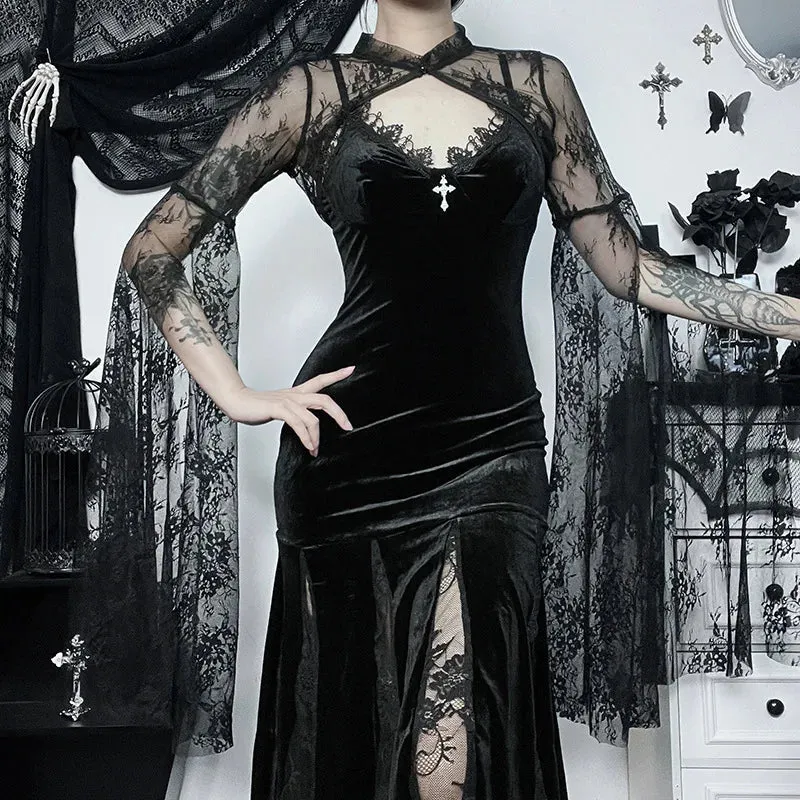 Elegant  Lace Flare Sleeve Goth Cover Blouse