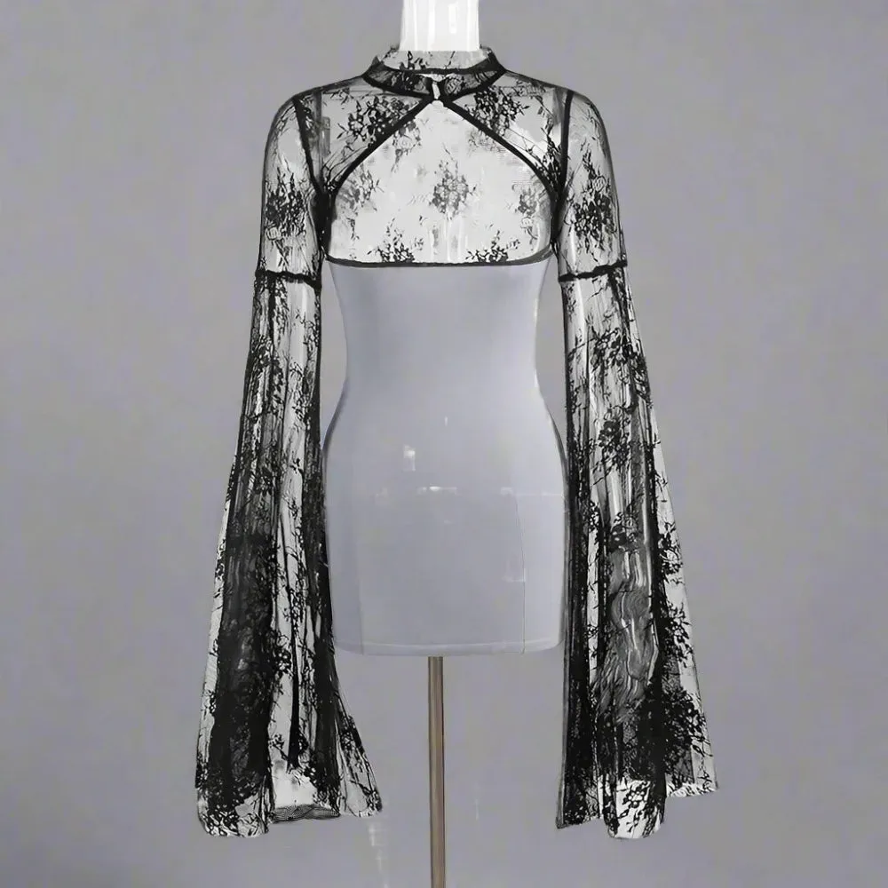 Elegant  Lace Flare Sleeve Goth Cover Blouse
