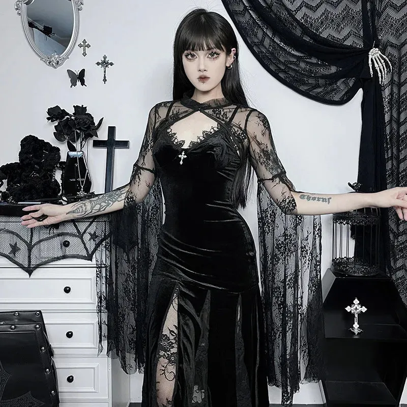 Elegant  Lace Flare Sleeve Goth Cover Blouse