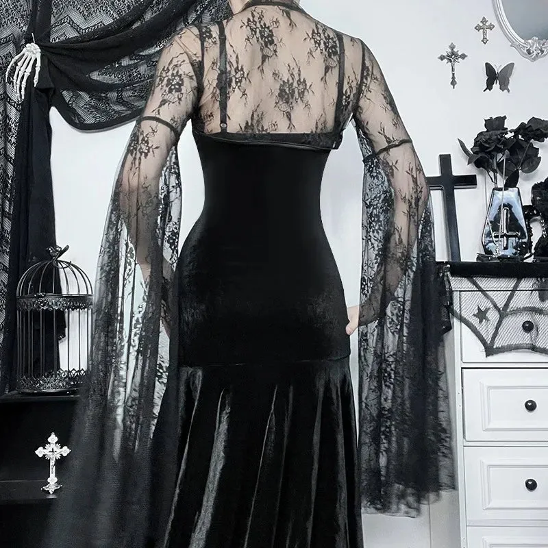 Elegant  Lace Flare Sleeve Goth Cover Blouse