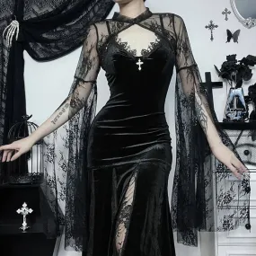 Elegant  Lace Flare Sleeve Goth Cover Blouse
