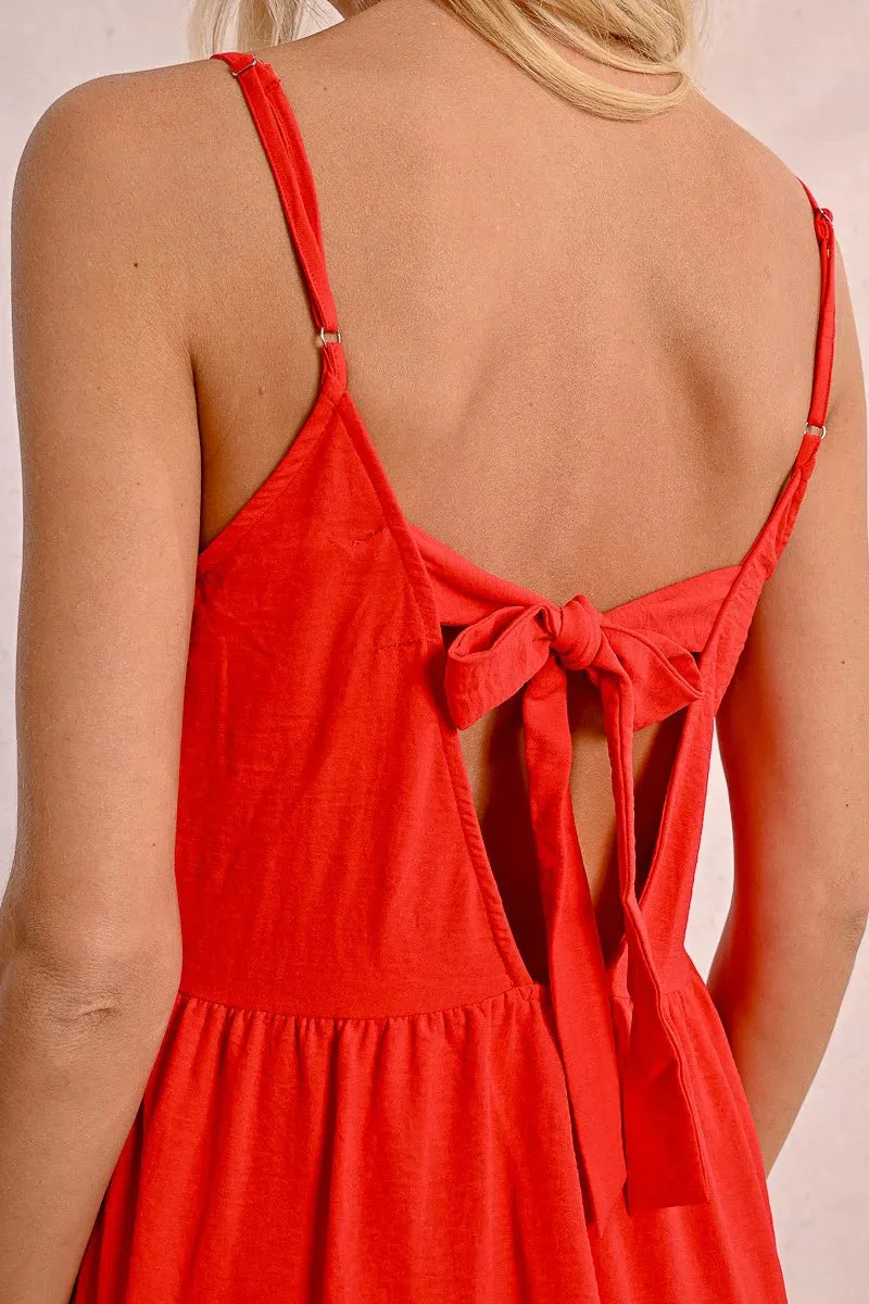 Elegant Red Flowy Mini Dress – Chic & Flattering Party Look
