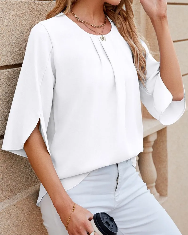 Elegant solid color Half Sleeve Blouse