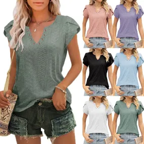 Elegant V-neck Buttons Hollow Loose Sleeve Blouses