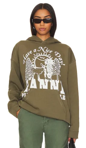 Ganni Isoli Animals Oversized Hoodie in Olive