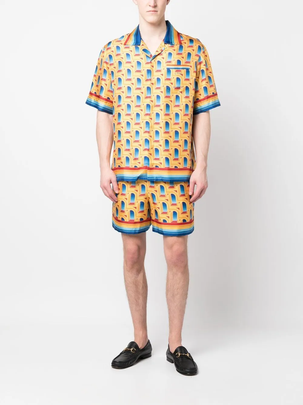 graphic-print silk shorts