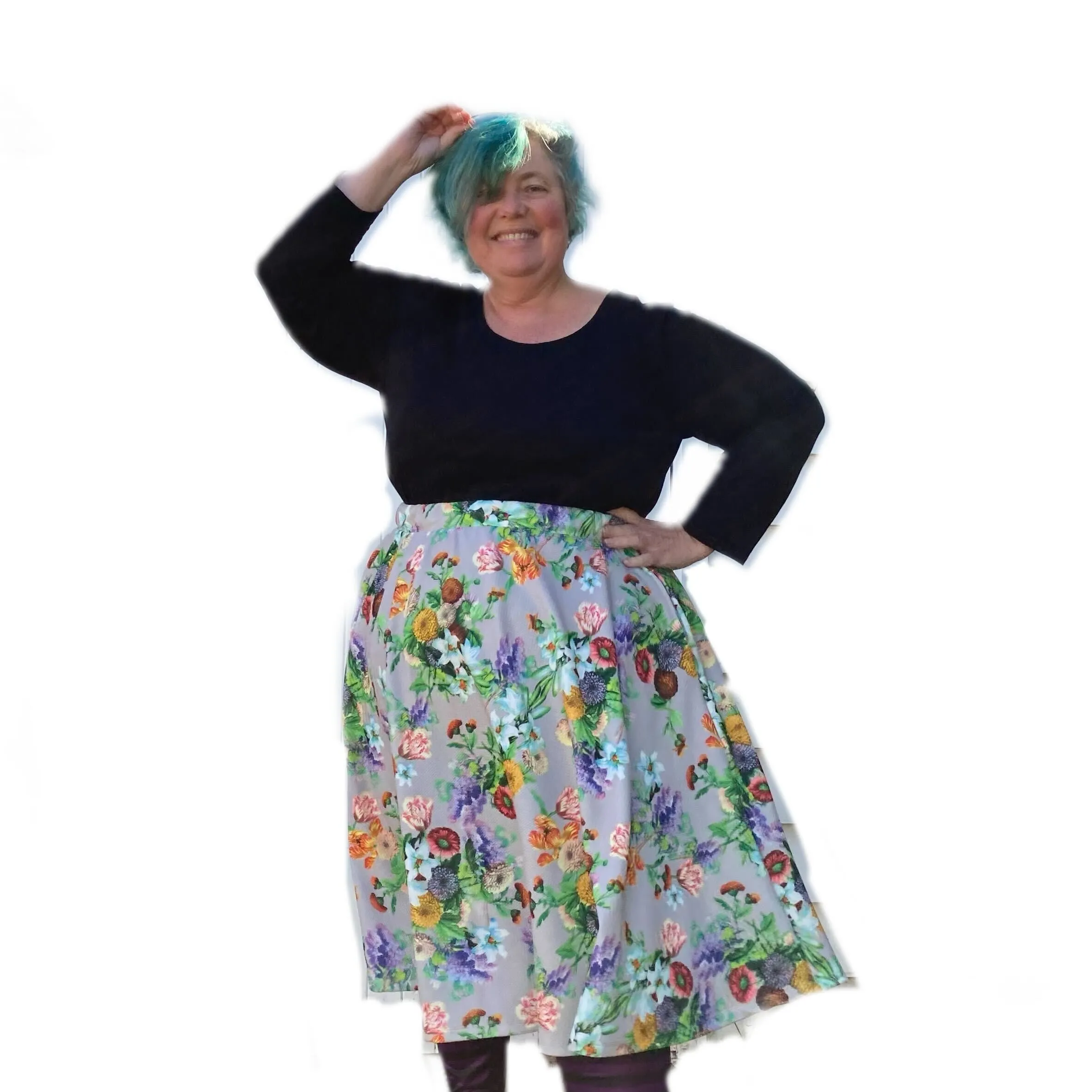 Grey Floral Midi Skirt