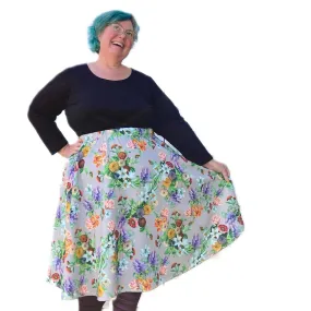 Grey Floral Midi Skirt