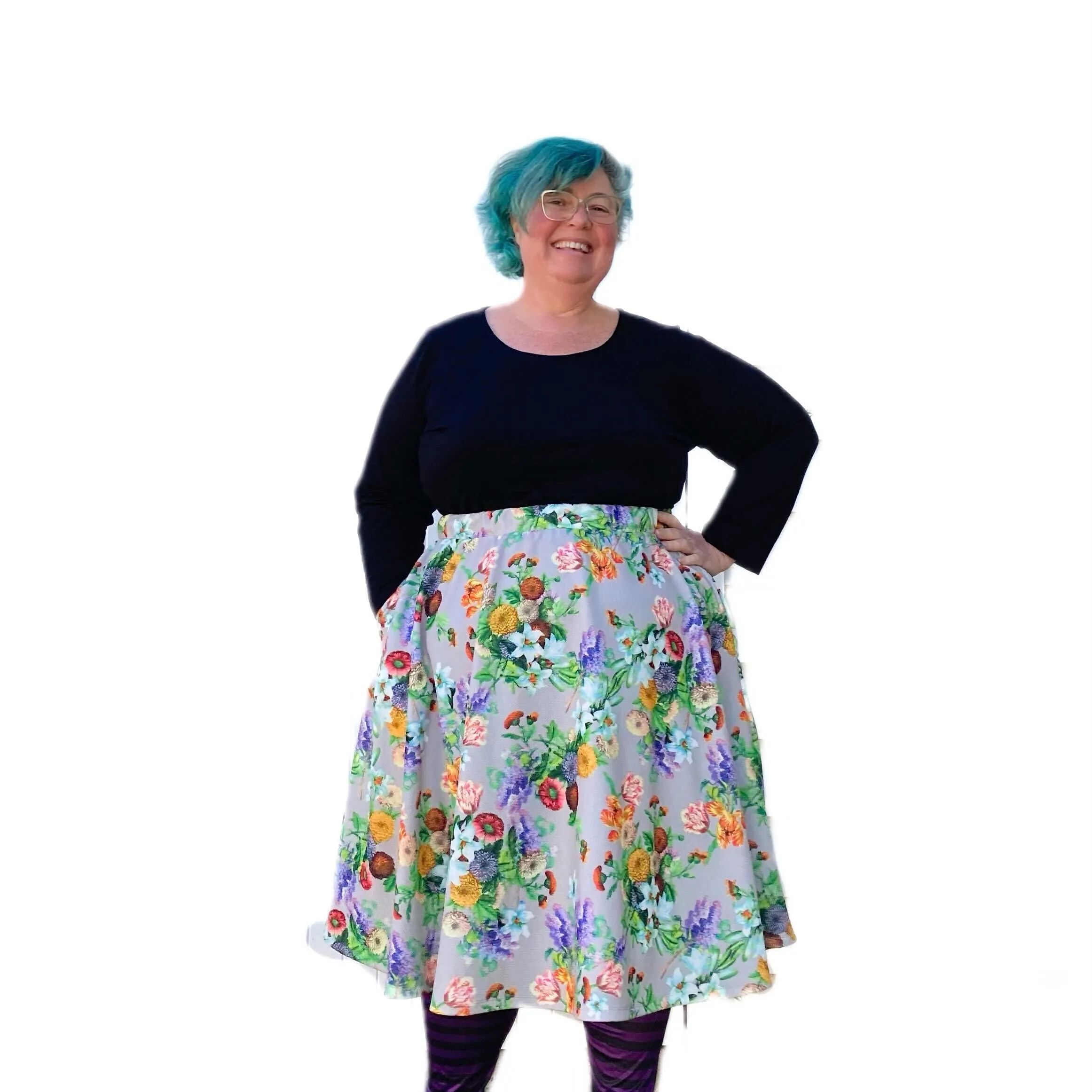 Grey Floral Midi Skirt