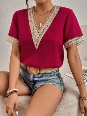 Hollow Out V-Neck Summer Blouse
