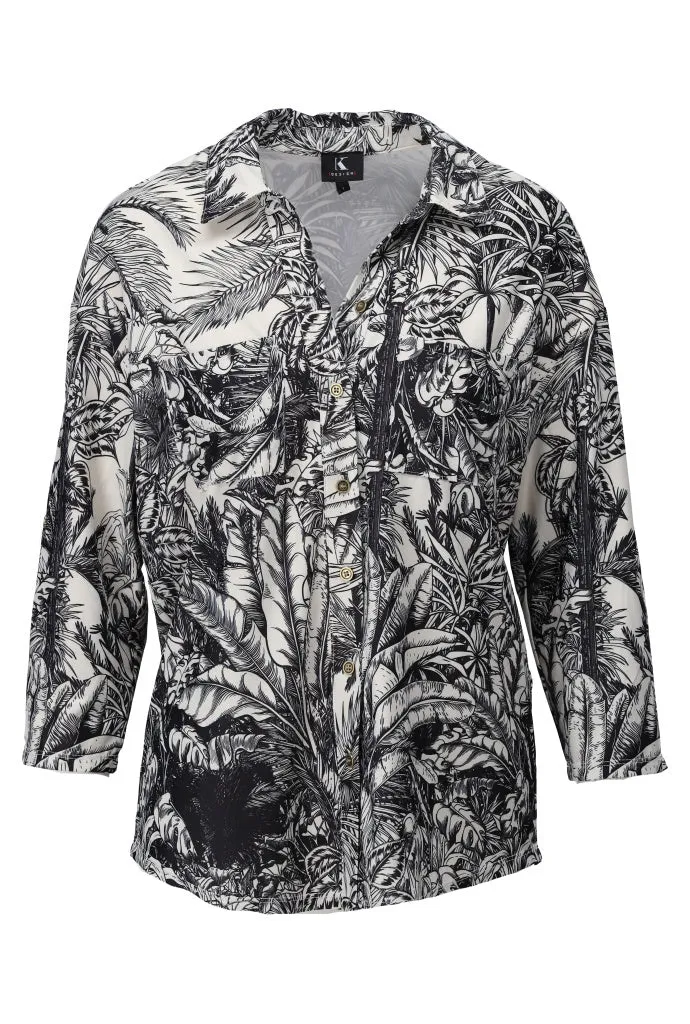 K-design - Oversized blouse met print, knopen en zakjes (A311P959)