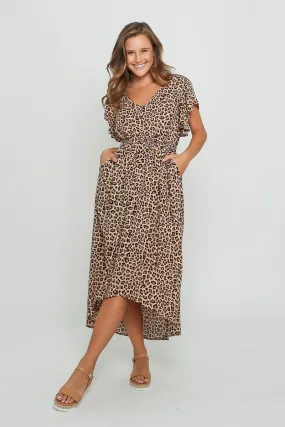 Leoni - Jemima Midi Dress - Beige Leopard