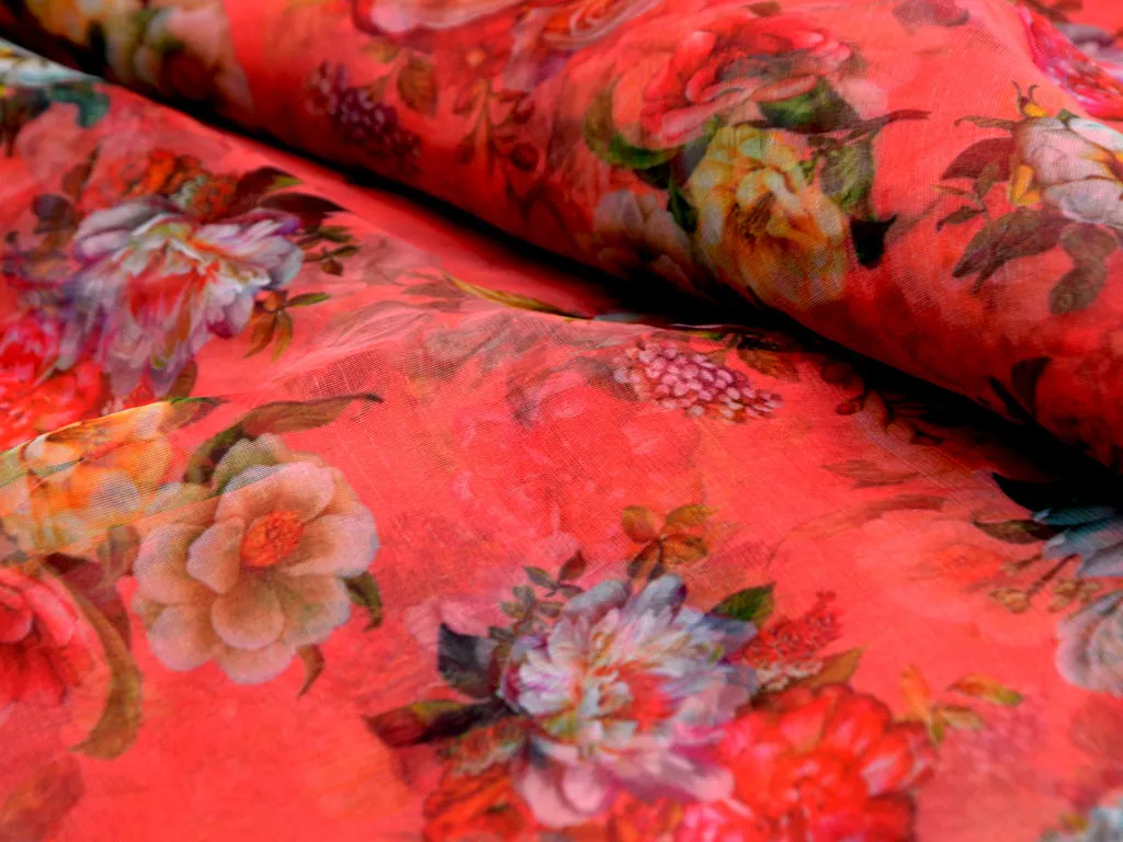 Light Pink Floral Digital Printed Semi Organza Fabric