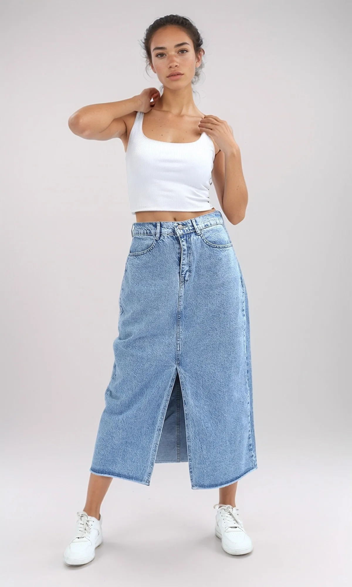 O198719 - Buttoned Casual Jeans Skirt  - Light Jeans Blue
