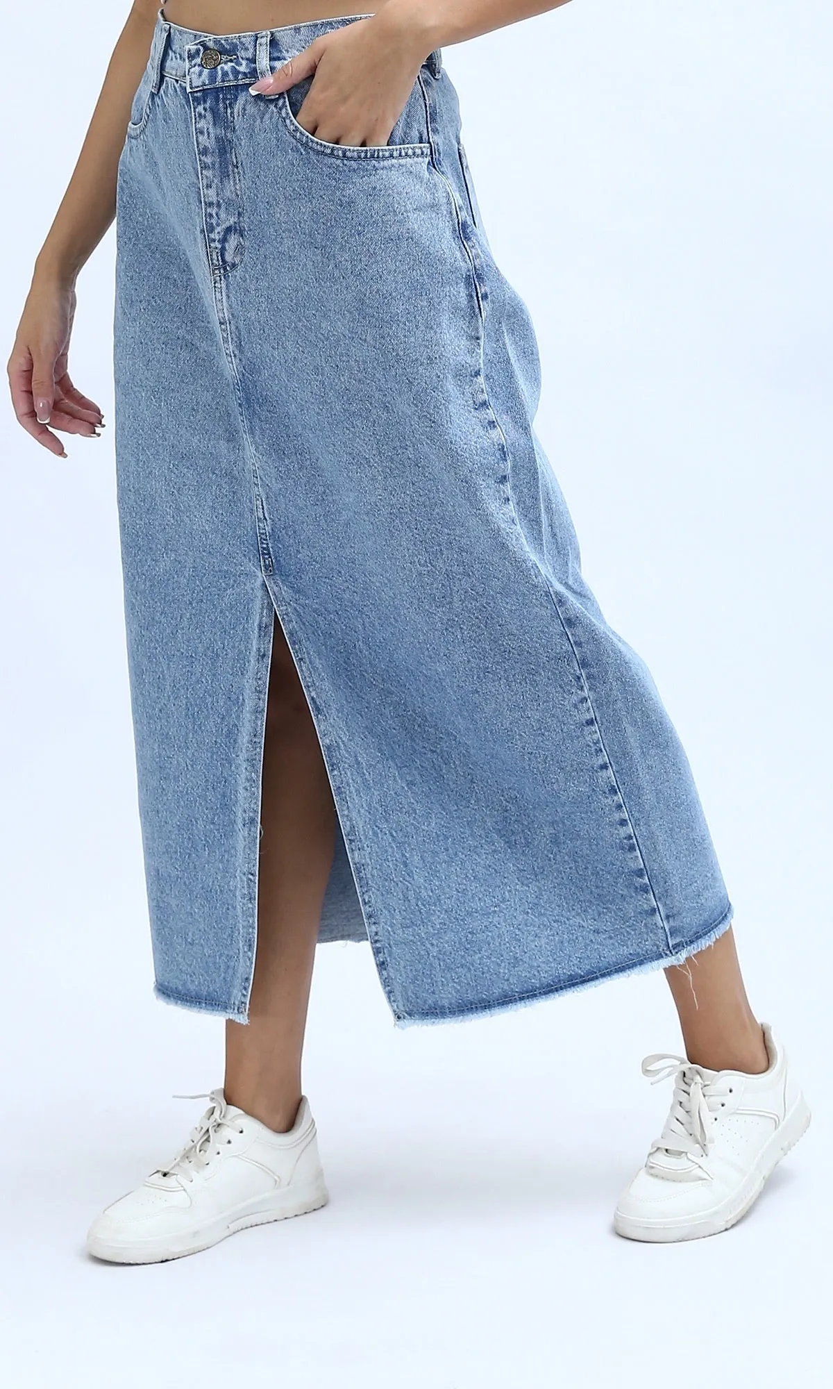 O198719 - Buttoned Casual Jeans Skirt  - Light Jeans Blue