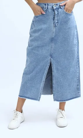 O198719 - Buttoned Casual Jeans Skirt  - Light Jeans Blue
