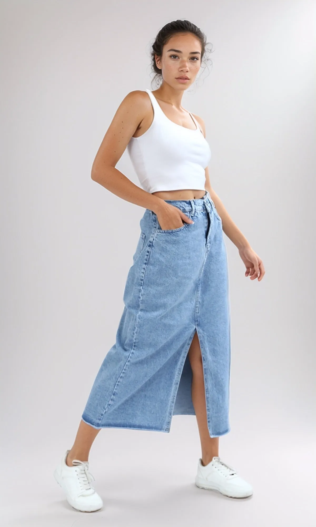 O198719 - Buttoned Casual Jeans Skirt  - Light Jeans Blue