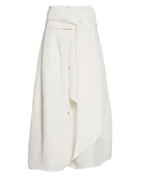 Off White Belted Button Front Skirt