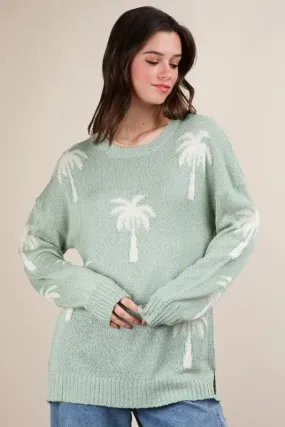 Palm Tree Graphic Oversized Knit Sweater mint