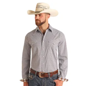 Panhandle Men's Blue & Red Geo Print Long Sleeve
