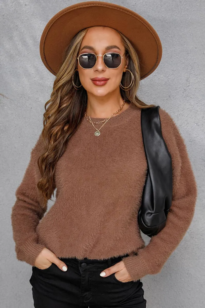 Pink Fuzzy Round Neck Sweater