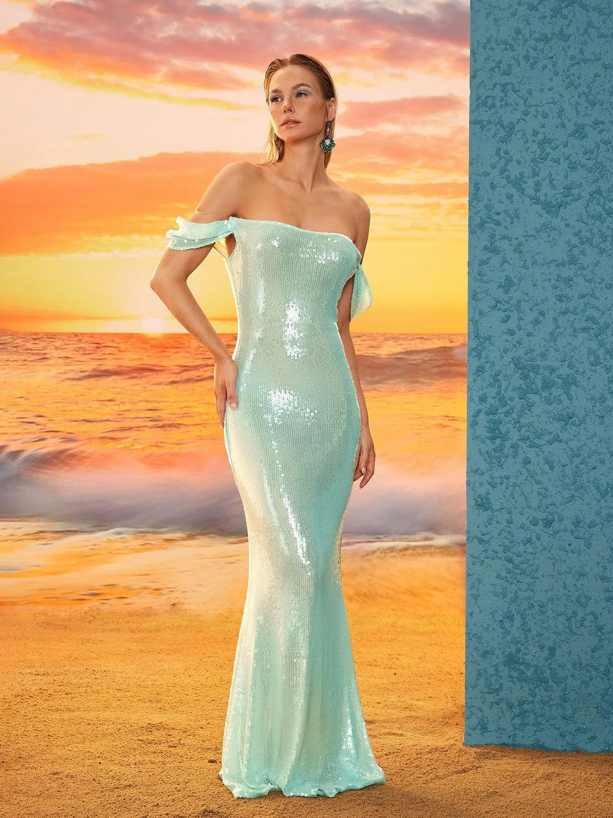 Shiori Off Shoulder Sequin Maxi Dress