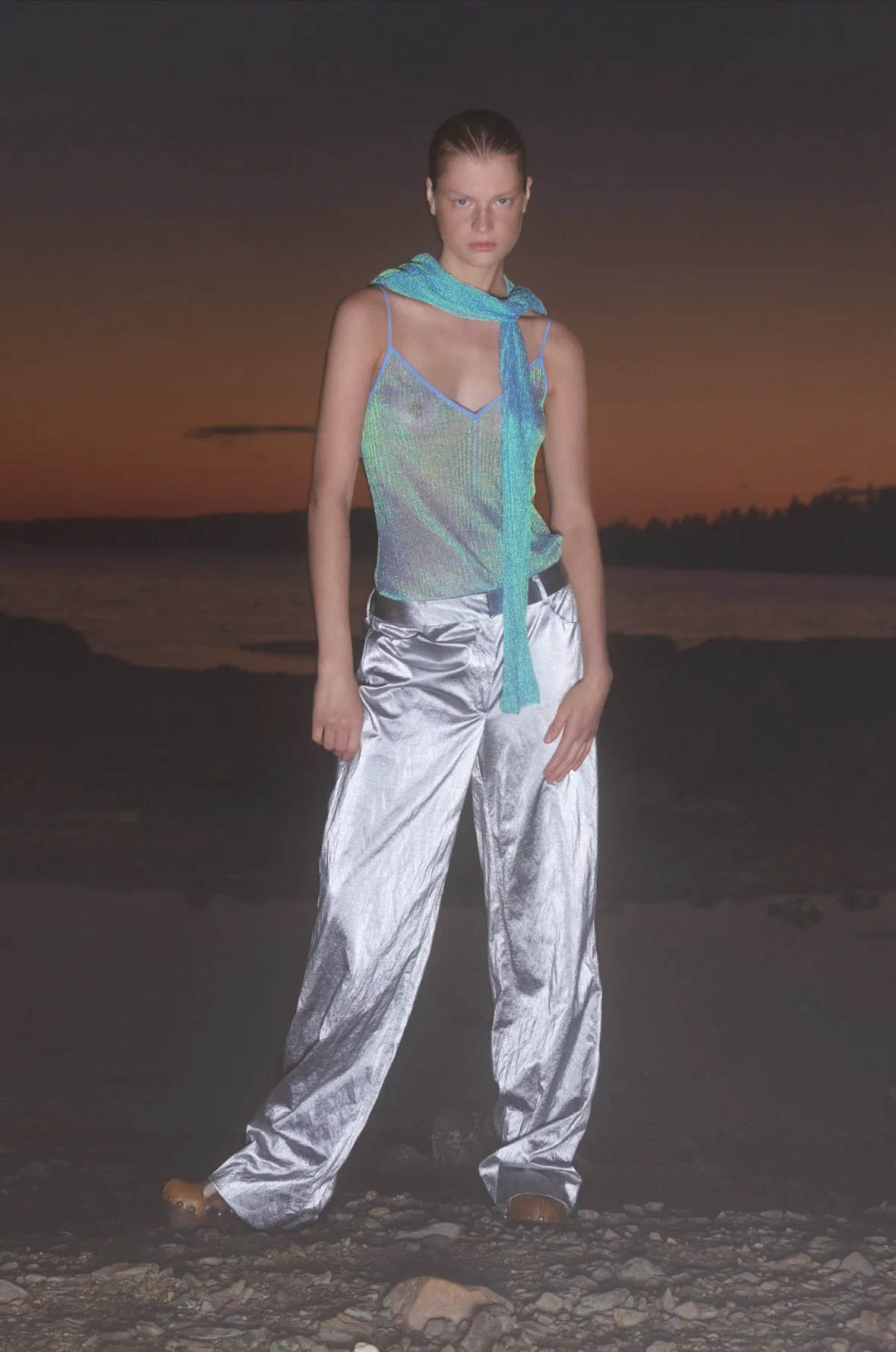 Silver Rainwear Straight Leg Pants
