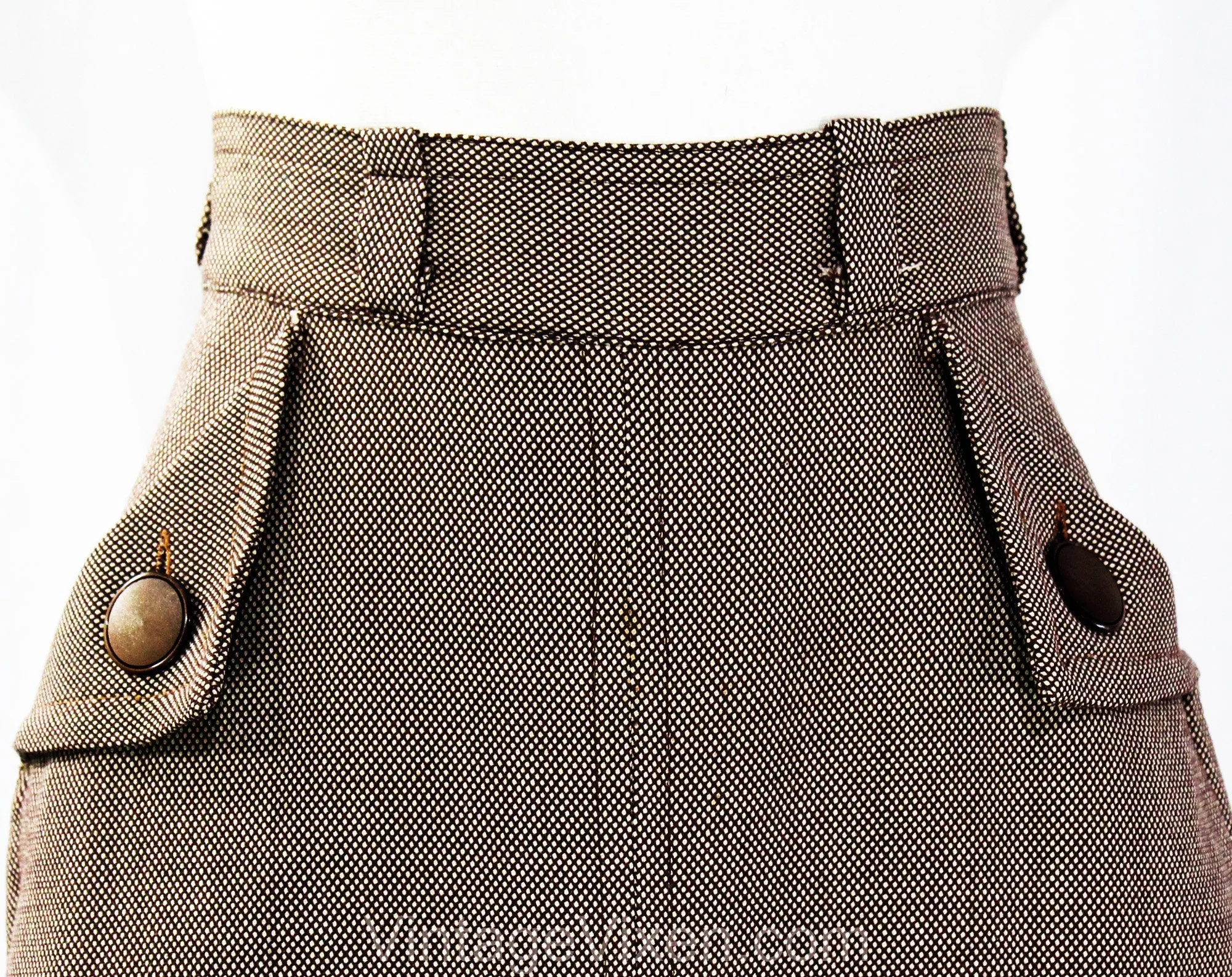 Size 8 1940s Skirt - Beautiful Rosie Riveter Workday Style - Cocoa Brown & Ecru Wool 40s A-Line Skirt - WWII Era Utility Look - Waist 26.5