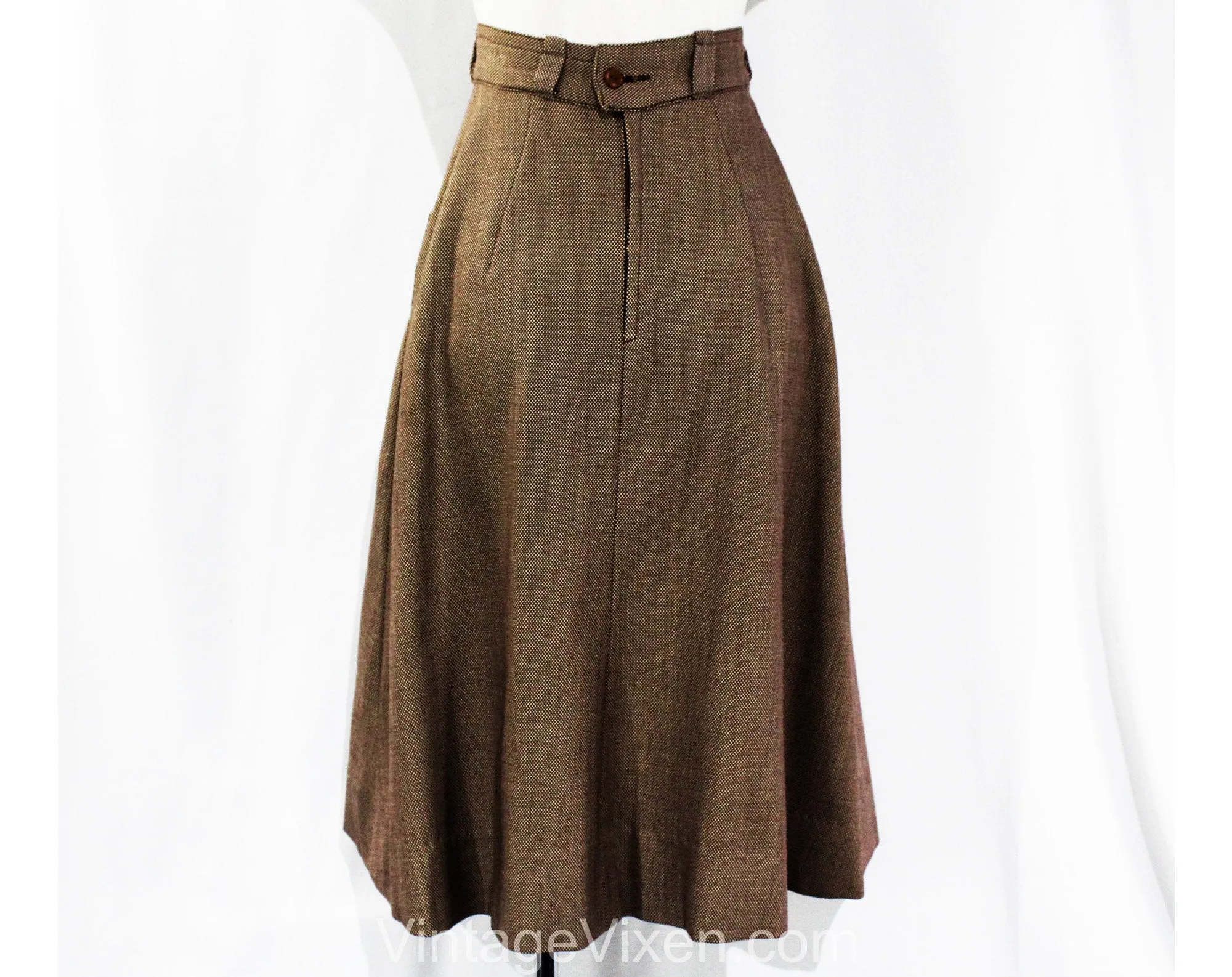 Size 8 1940s Skirt - Beautiful Rosie Riveter Workday Style - Cocoa Brown & Ecru Wool 40s A-Line Skirt - WWII Era Utility Look - Waist 26.5