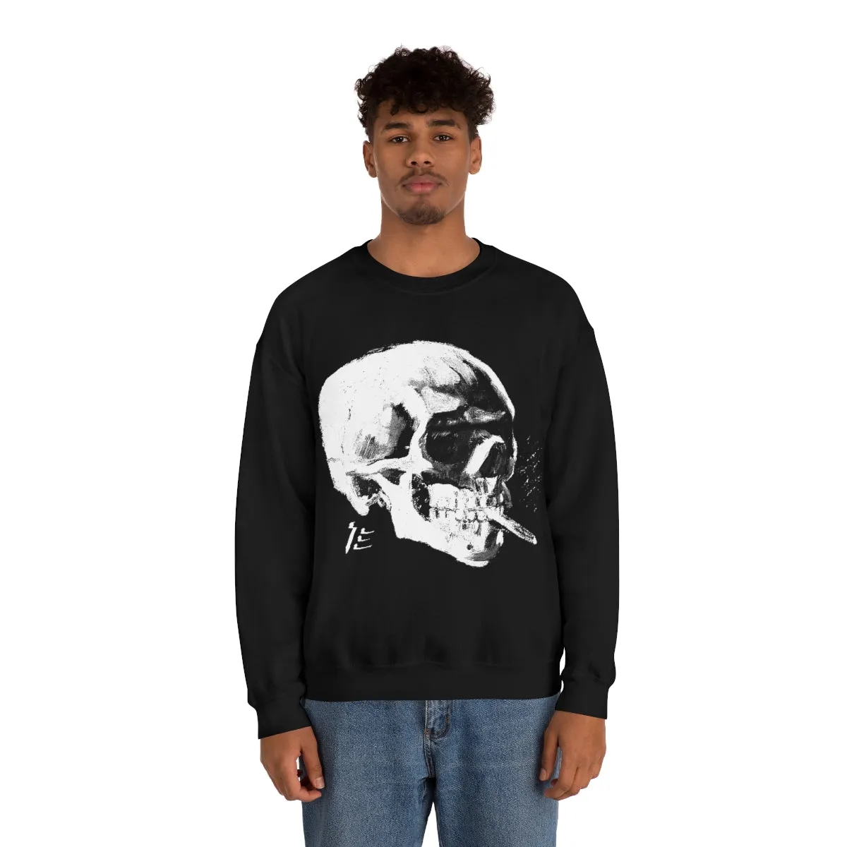 Skull With Burning Cigarette B&W - Van Gogh Tribute | Pop Art Sweatshirt