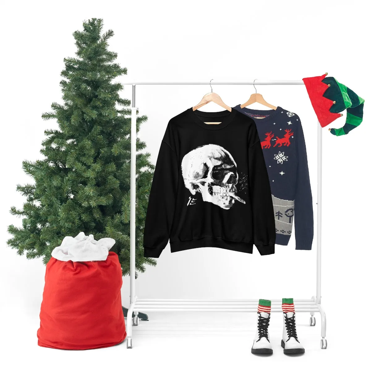 Skull With Burning Cigarette B&W - Van Gogh Tribute | Pop Art Sweatshirt