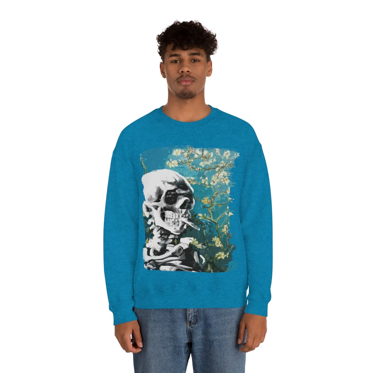 Skull With Burning Cigarette on Cherry Blossom - Van Gogh Tribute | Art Freak Sweatshirt